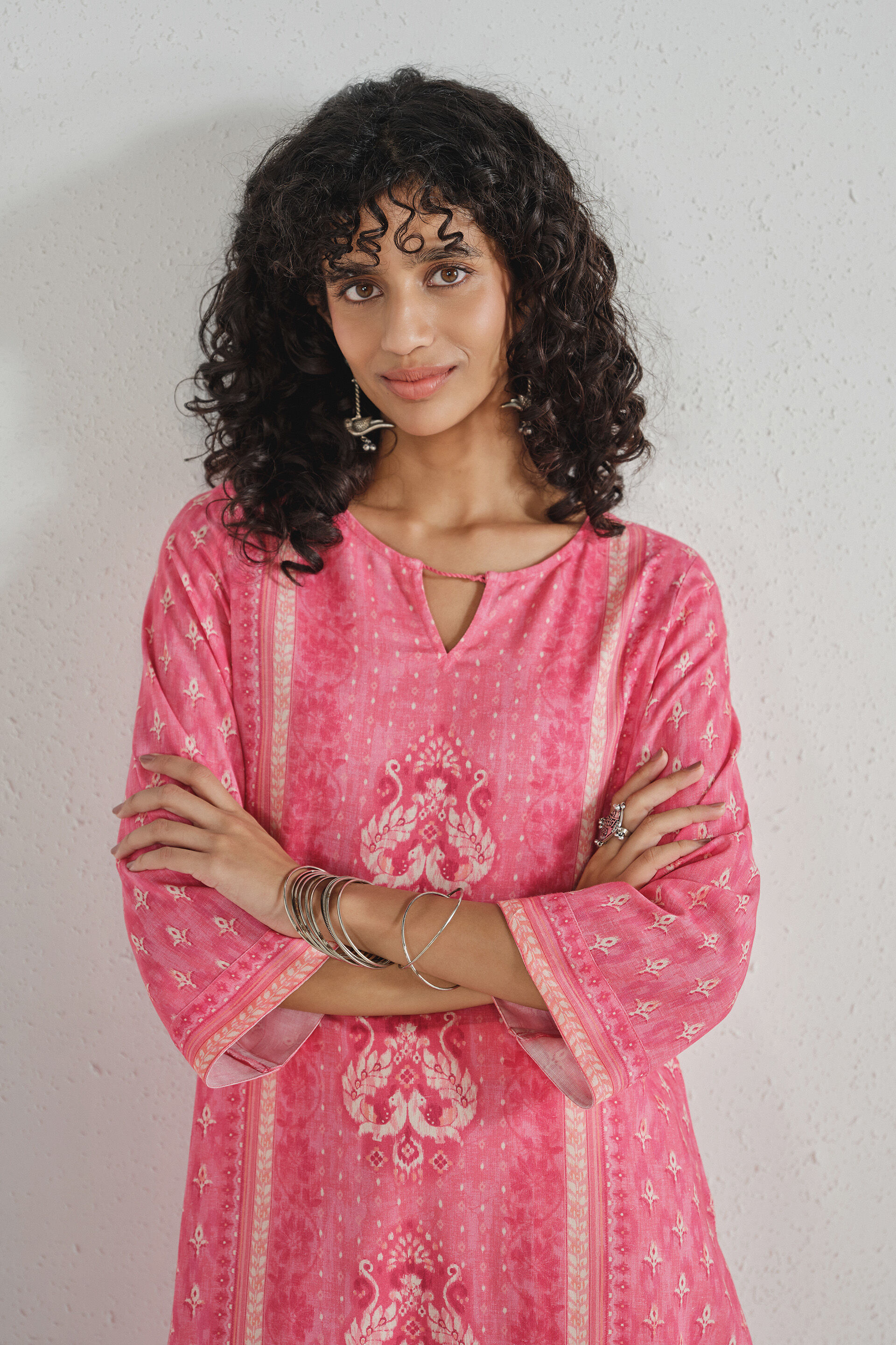 Blush Pink Placement Print Kurta, Blush, image 3
